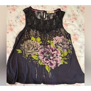 Rewind Lace Floral Studded Tank Top Black Women's Size S